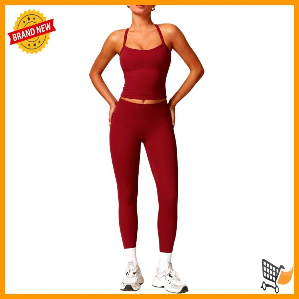 Two Piece Workout Set High Waist Leggings Sports Bra Tank Top Gym Yoga